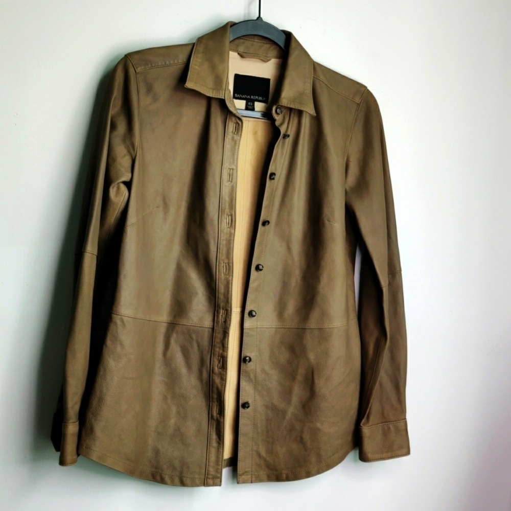 Banana Republic tan leather button-up shirt